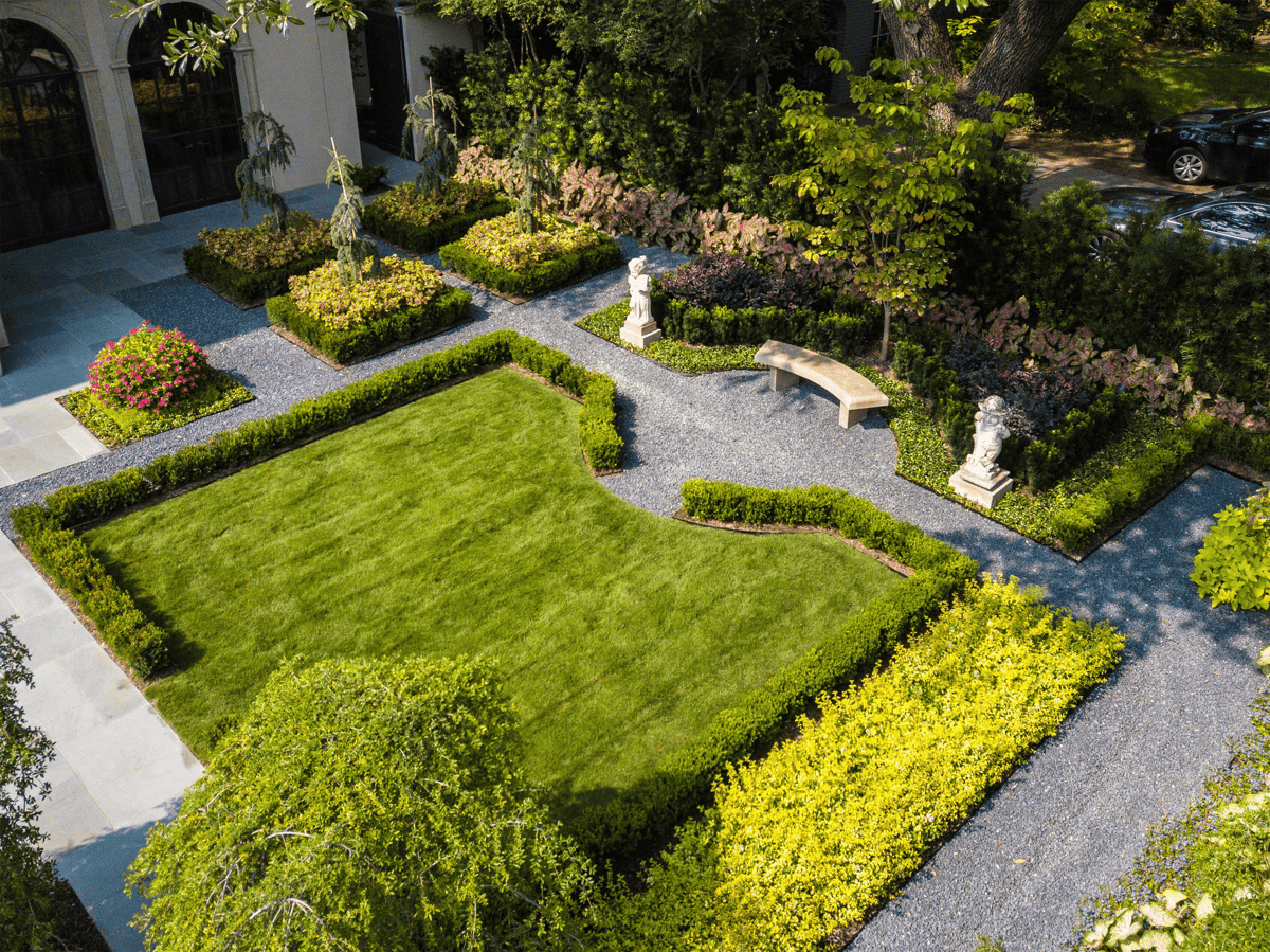 residential courtyard border planting beds gravel walkways