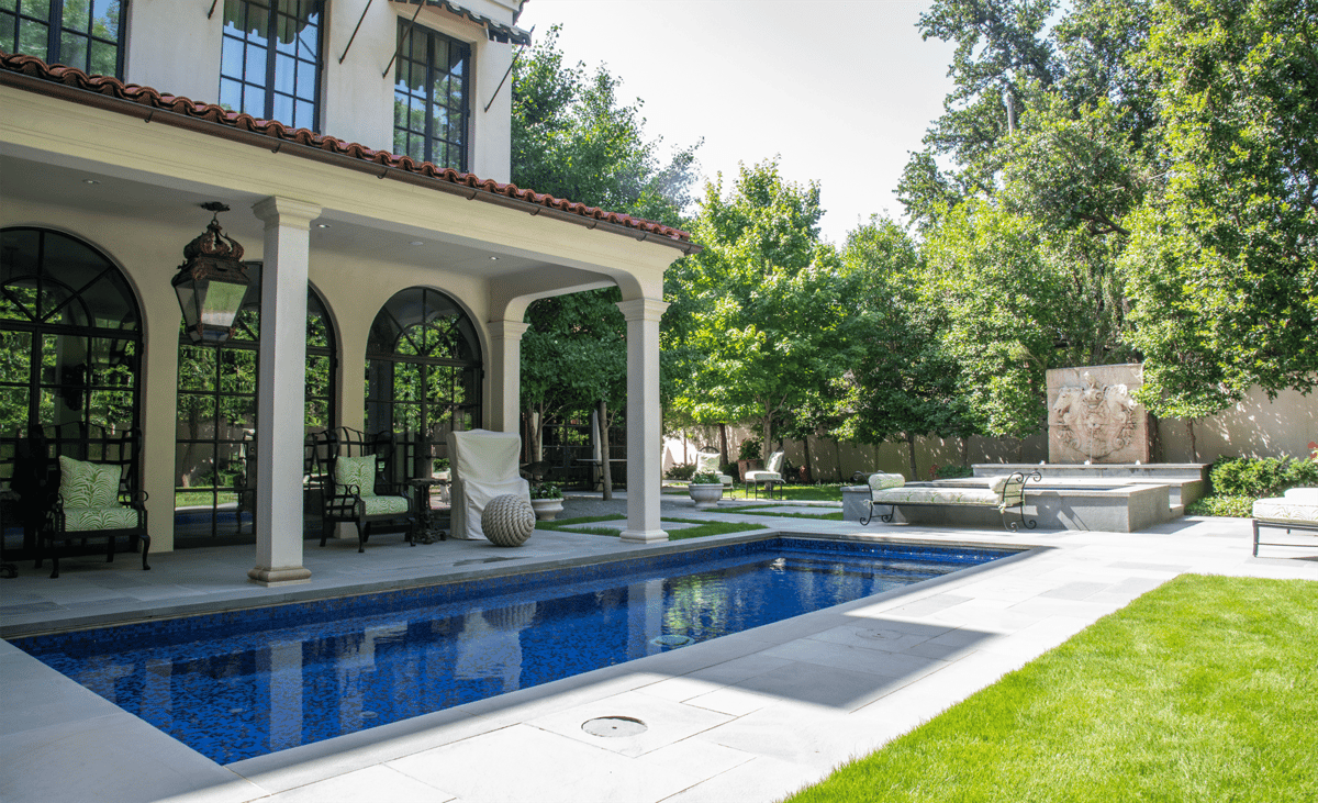 residential pool courtyard nice lawn border plantings