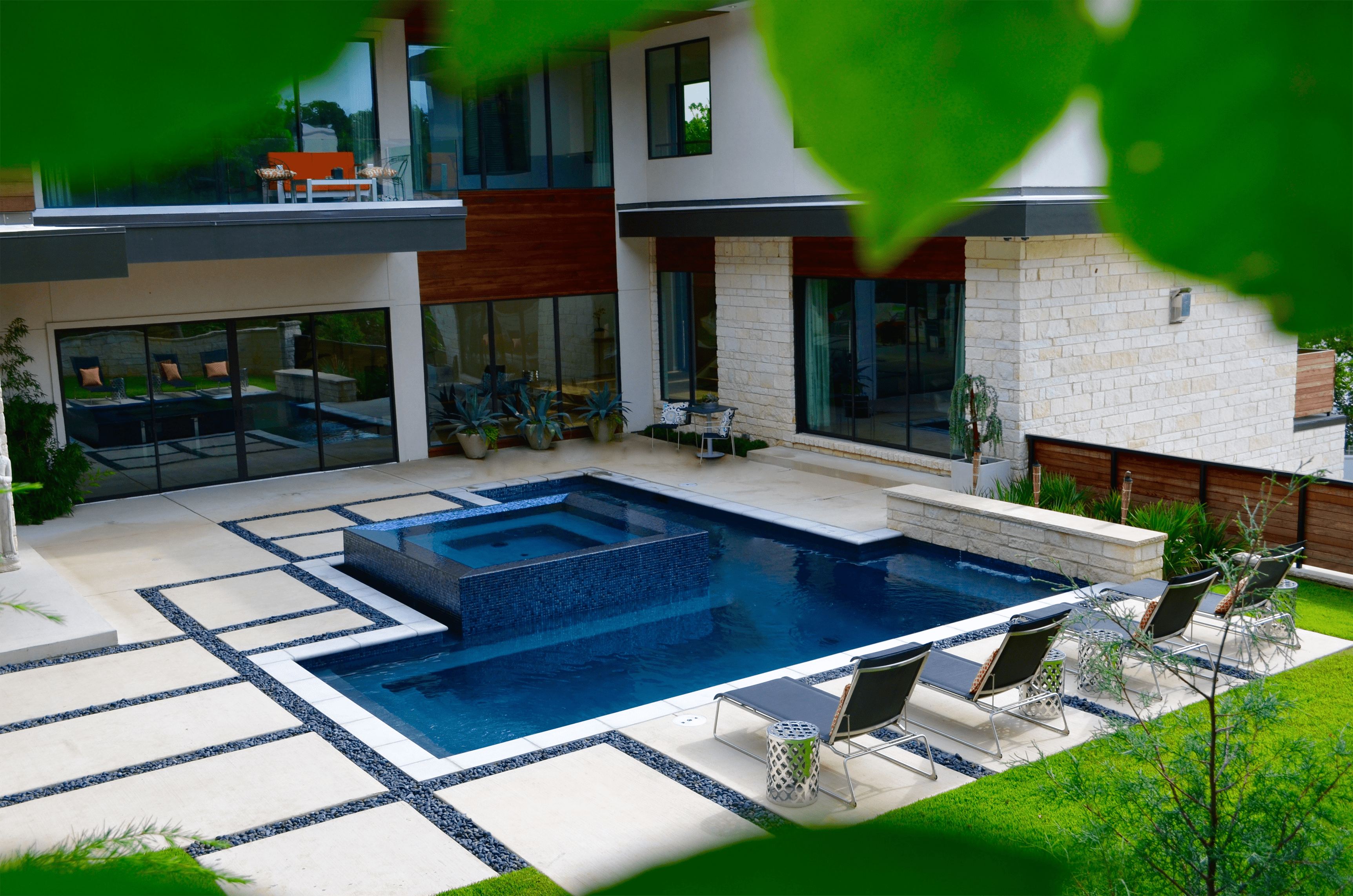 residential pool slab pavers hardscape lawn and border plantings 2